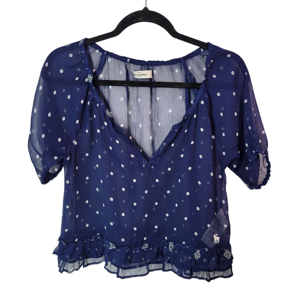 Navy Blue Polka Dot Women's Top